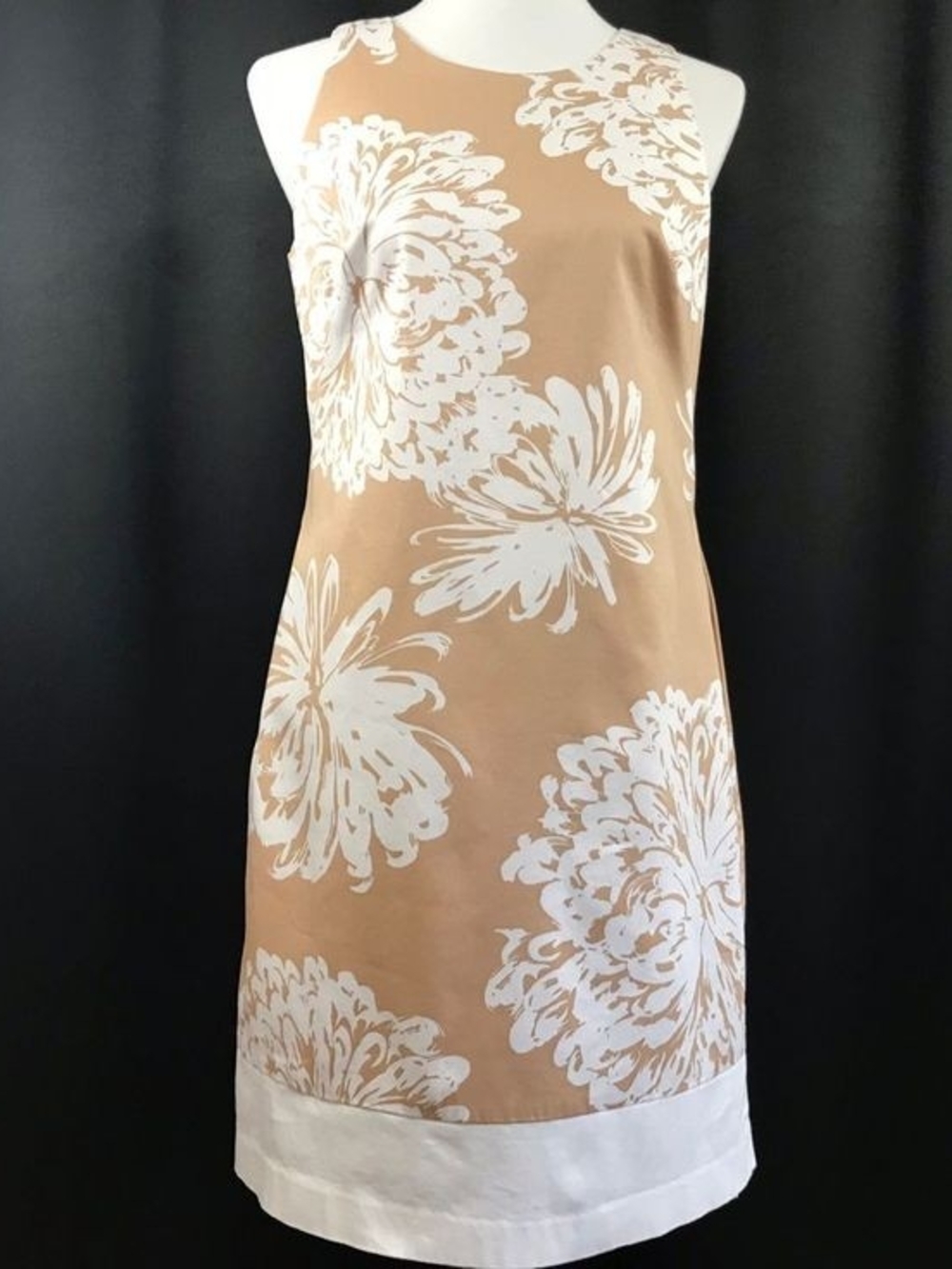 Evan Picone Tan Dress with White Floral Print